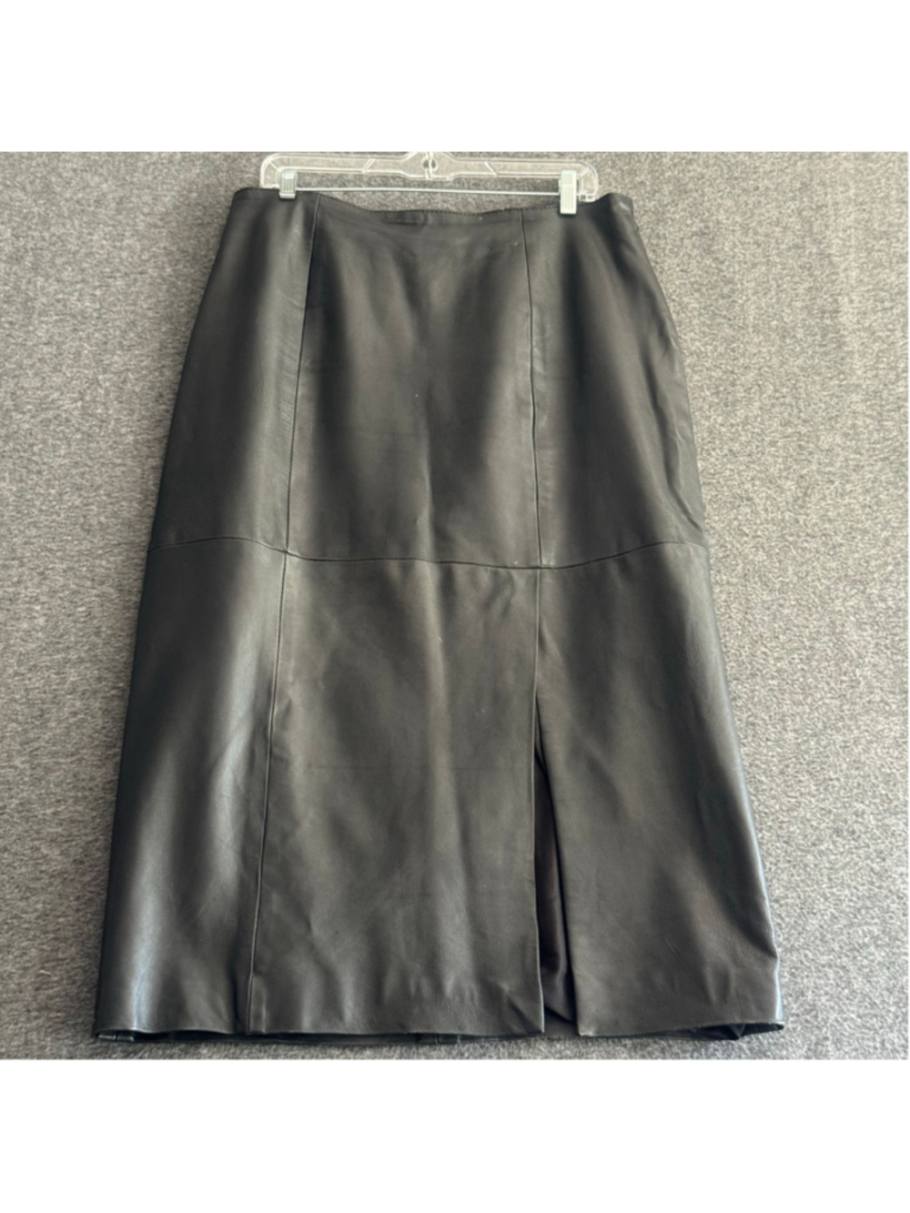 Wilsons Leather Black Genuine Leather Midi Pencil Skirt Size 16 Front Slit - Picture 3 of 9